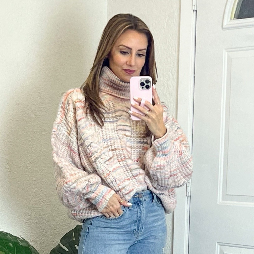 Pink multi turtleneck sweater